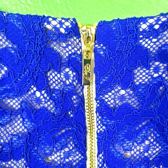 Eliza J Royal Blue Short Lace Bell Sleeve Dress Size 6 - Picture 3 of 13